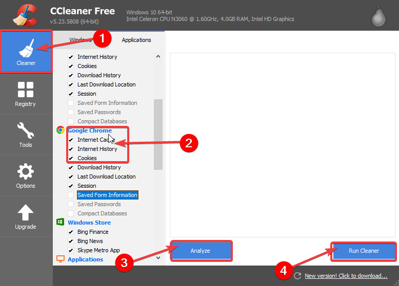 ccleaner google chrome nie ładuje stron poprawnie